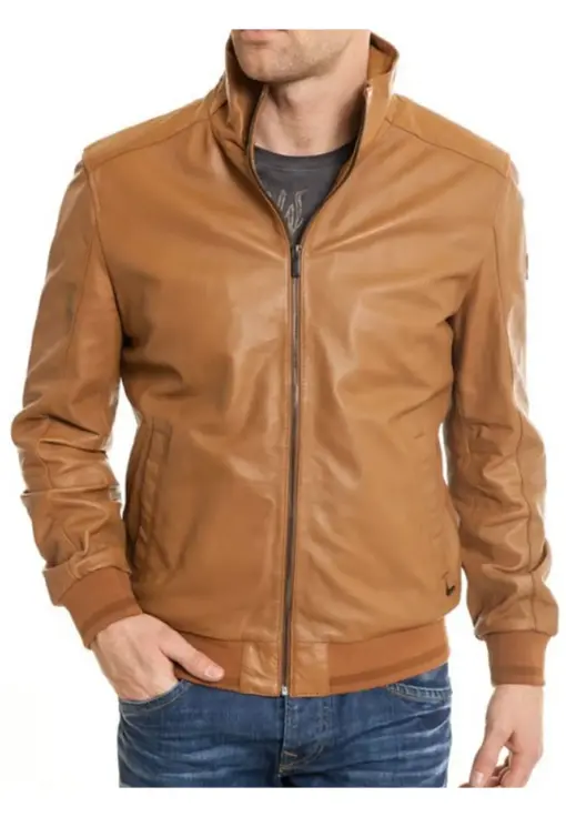 mens-casual-wear-camel-faux-leather-bomber-jacket