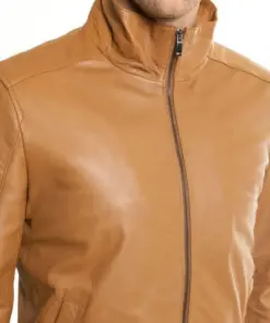 mens-casual-wear-camel-faux-leather-bomber-jacket