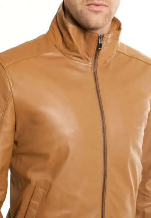 mens-casual-wear-camel-faux-leather-bomber-jacket