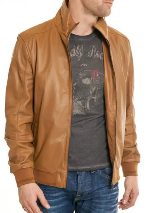 mens-casual-wear-camel-faux-leather-bomber-jacket