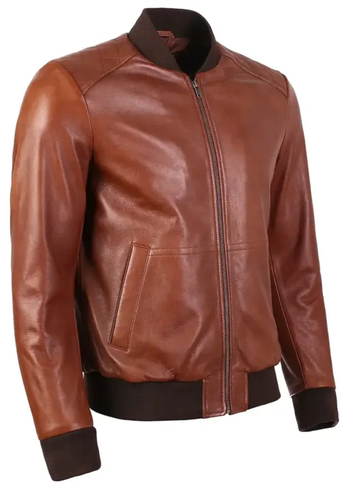 mens-chocolate-brown-bomber-faux-leather-jacket