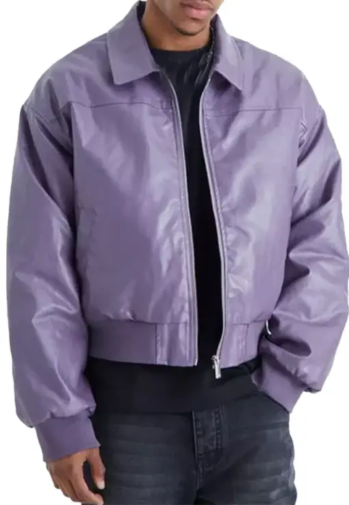 mens-classic-collar-purple-faux-leather-bomber-jacket