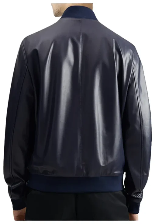 mens-elegant-blue-faux-leather-bomber-jacket
