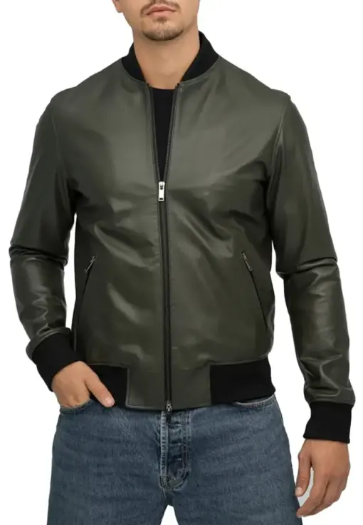 mens-elegant-green-bomber-faux-leather-jacket