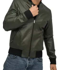 mens-elegant-green-bomber-faux-leather-jacket