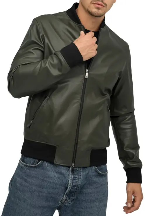 mens-elegant-green-bomber-faux-leather-jacket