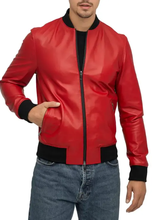 mens-elegant-red-bomber-faux-leather-jacket