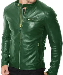 mens-green-faux-leather-biker-jacket
