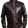 mens-high-neck-collar-brown-faux-leather-bomber-jacket