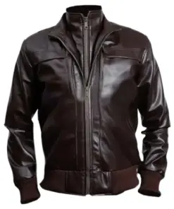 mens-high-neck-collar-brown-faux-leather-bomber-jacket
