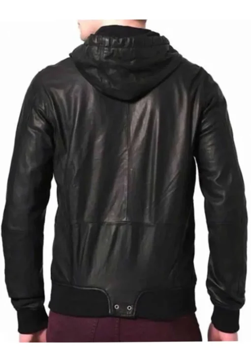 mens-hooded-black-faux-leather-bomber-jacket
