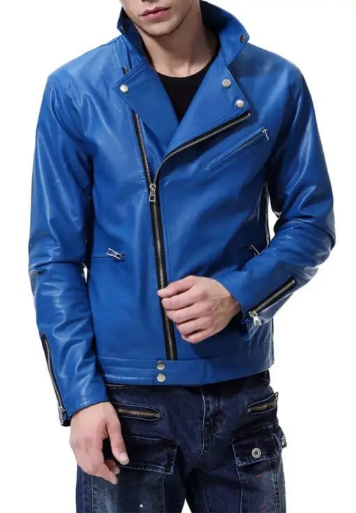 mens-lapel-collar-blue-biker-faux-leather-jacket