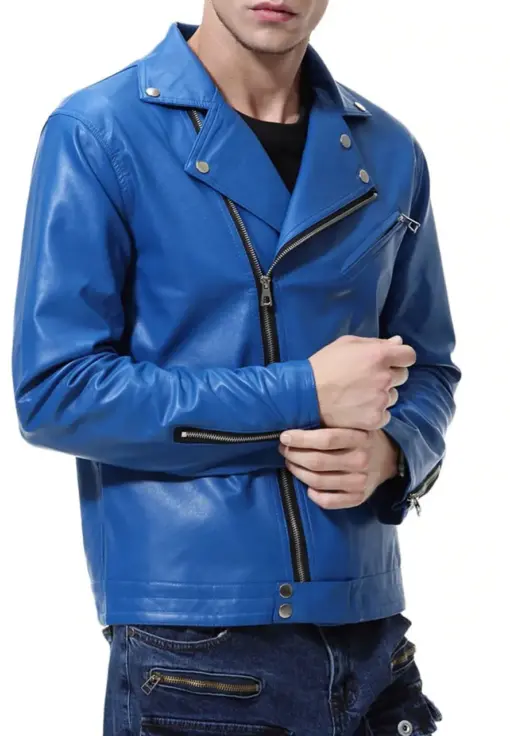 mens-lapel-collar-blue-biker-faux-leather-jacket
