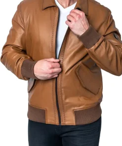 mens-long-sleeve-brown-faux-leather-bomber-jacket