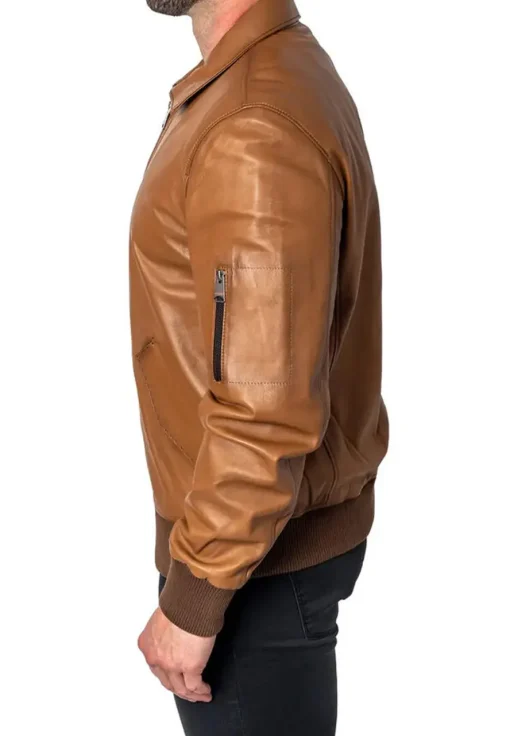 mens-long-sleeve-brown-faux-leather-bomber-jacket