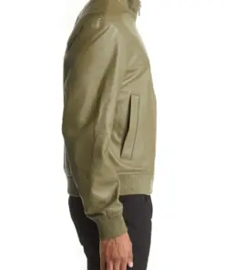mens-olive-green-faux-leather-bomber-jacket