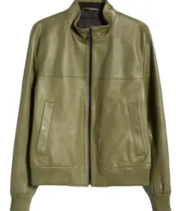 mens-olive-green-faux-leather-bomber-jacket