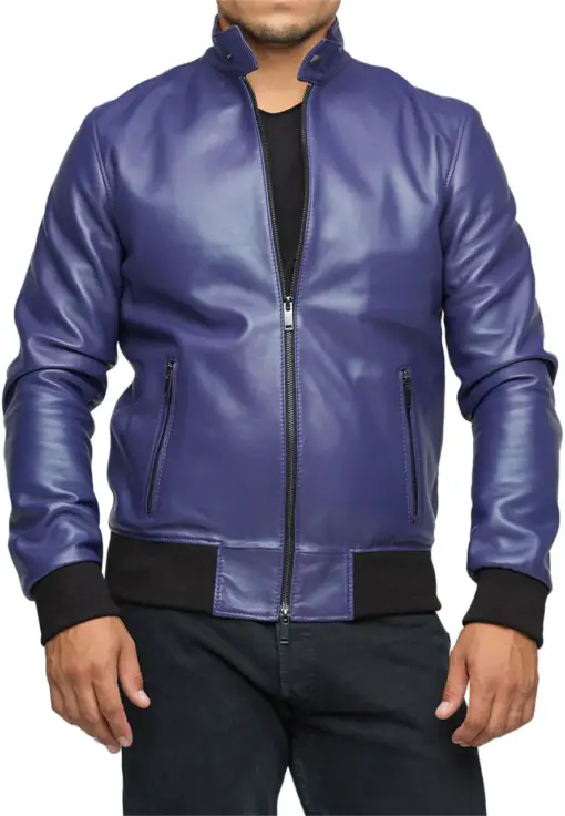 mens-purple-faux-leather-bomber-jacket