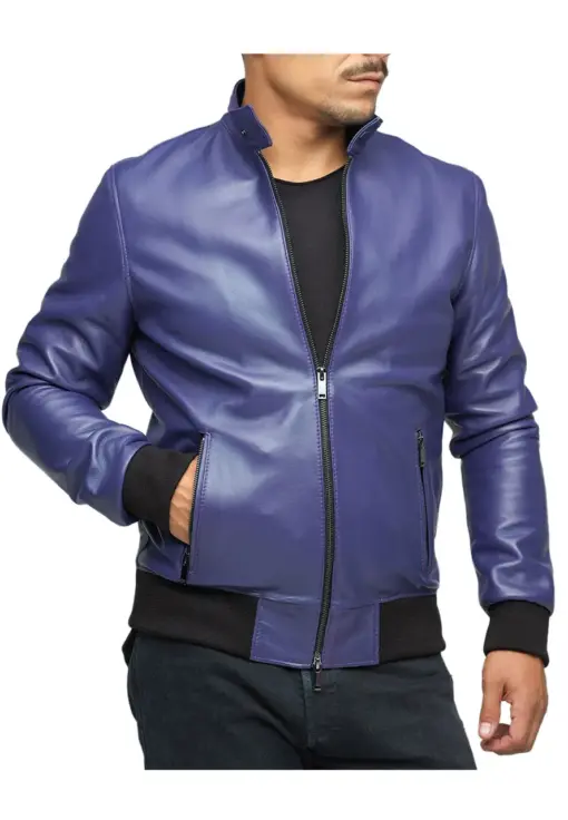 mens-purple-faux-leather-bomber-jacket
