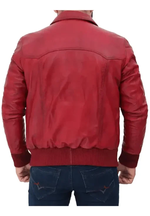 mens-red-faux-leather-bomber-jacket