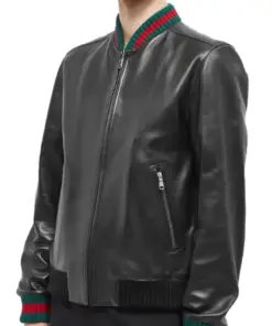 mens-ribbed-black-faux-leather-bomber-jacket
