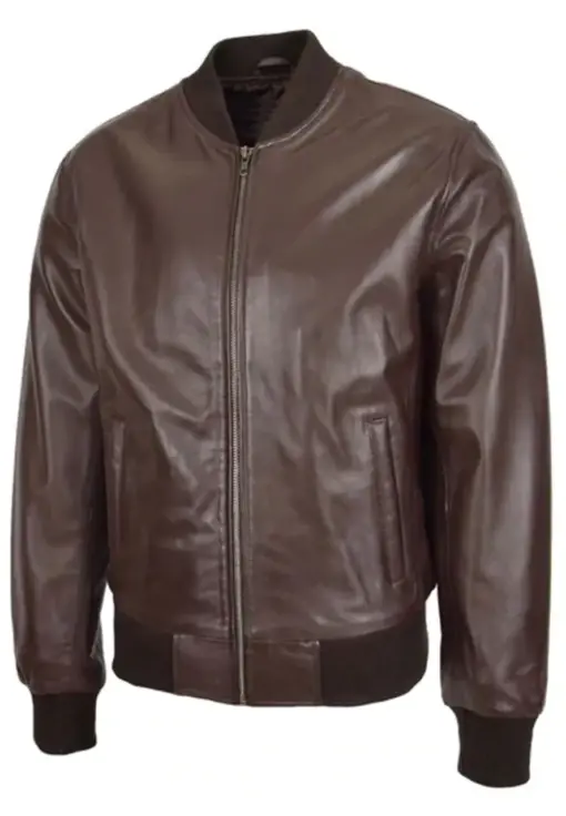 mens-ribbed-collar-brown-faux-leather-bomber-jacket
