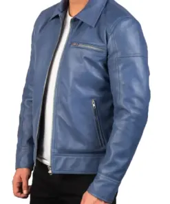 mens-shirt-collar-blue-faux-leather-jacket