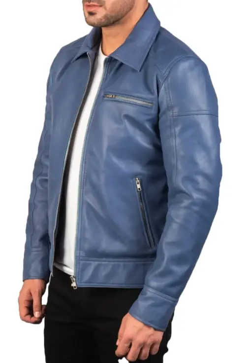 mens-shirt-collar-blue-faux-leather-jacket