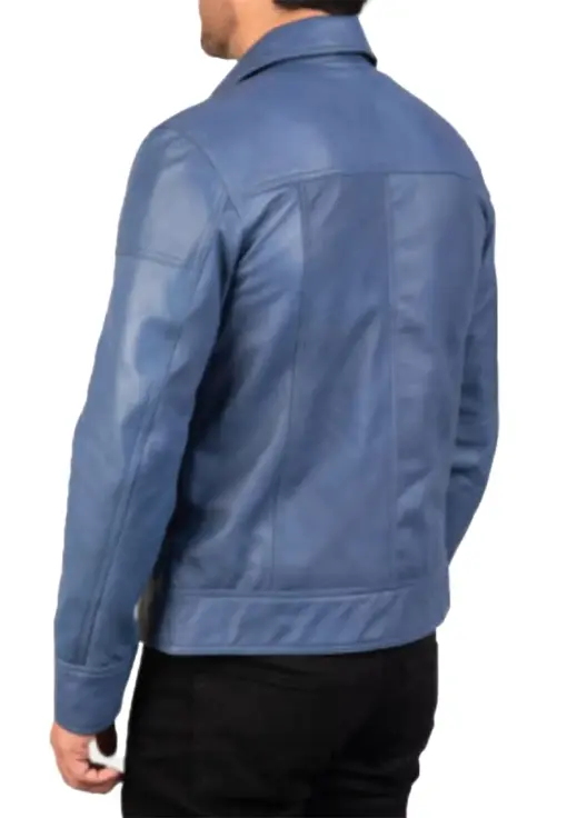 mens-shirt-collar-blue-faux-leather-jacket