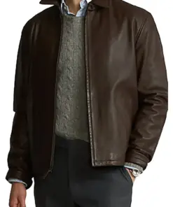 mens-shirt-collar-brown-faux-leather-jacket