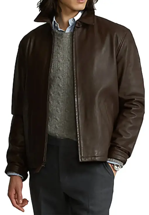 mens-shirt-collar-brown-faux-leather-jacket