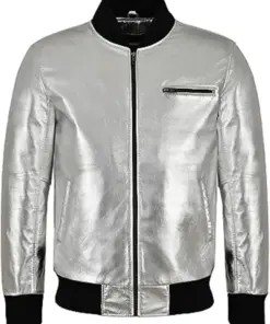 mens-silver-faux-leather-bomber-jacket
