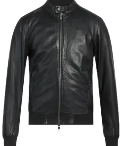 mens-solid-black-faux-leather-bomber-jacket