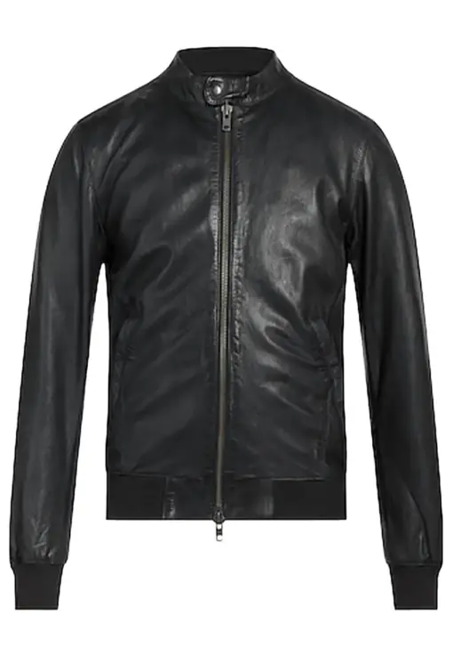mens-solid-black-faux-leather-bomber-jacket