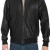 mens-sporty-black-faux-leather-bomber-jacket