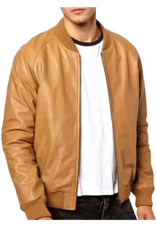 mens-tan-brown-faux-leather-bomber-jacket