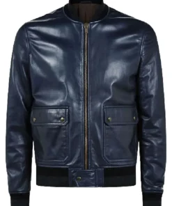 mens-trendy-navy-blue-faux-leather-bomber-jacket