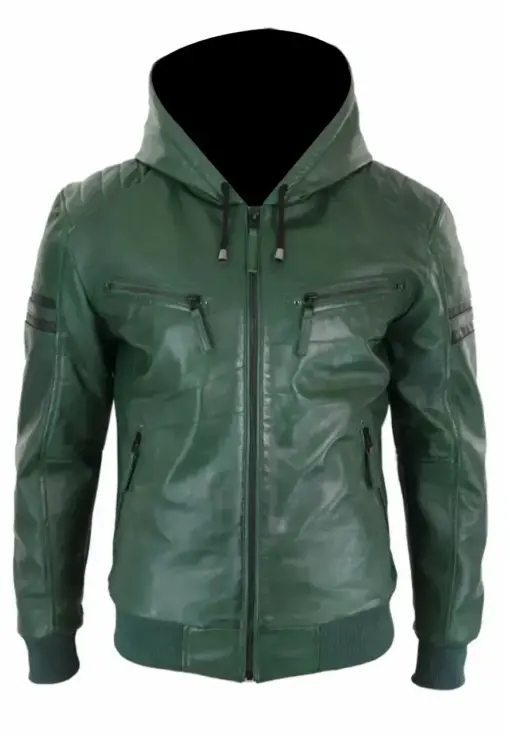 mens-vintage-green-hooded-faux-leather-bomber-jacket