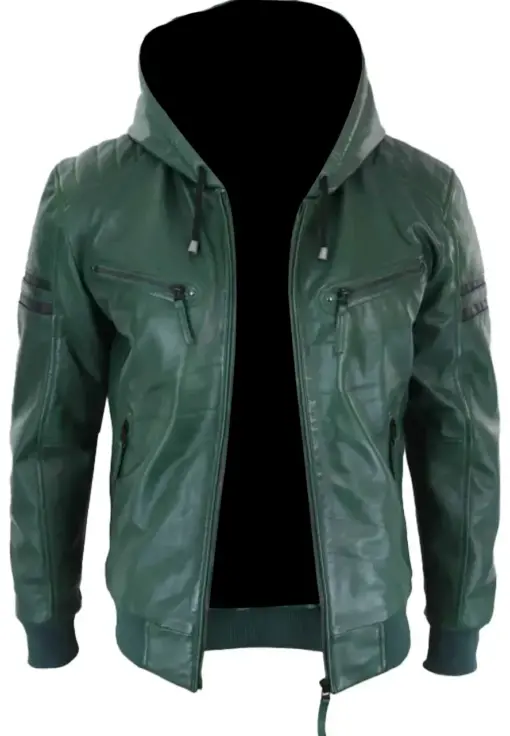 mens-vintage-green-hooded-faux-leather-bomber-jacket