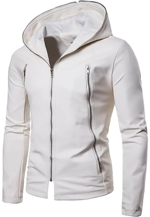 mens-white-faux-leather-hooded-jacket