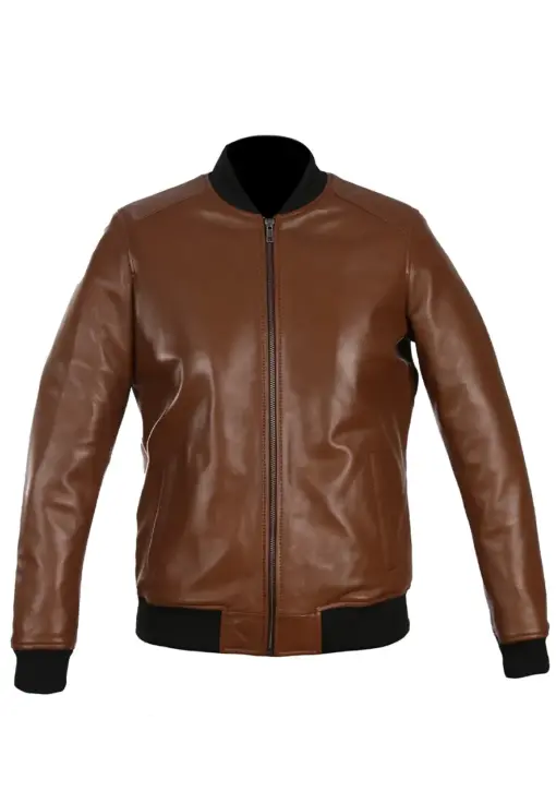womens-brown-bomber-faux-leather-jacket