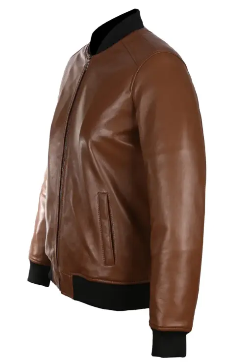 womens-brown-bomber-faux-leather-jacket