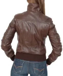 womens-casual-brown-faux-leather-bomber-jacket