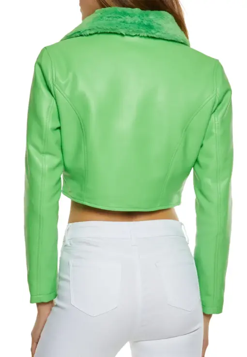 womens-green-faux-leather-fur-collar-moto-jacket