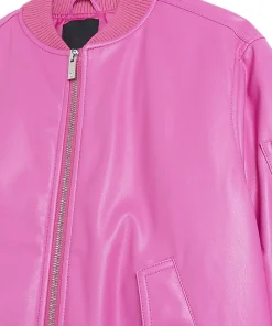 womens-pink-bomber-faux-leather-jacket
