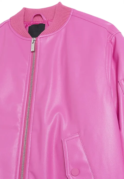 womens-pink-bomber-faux-leather-jacket