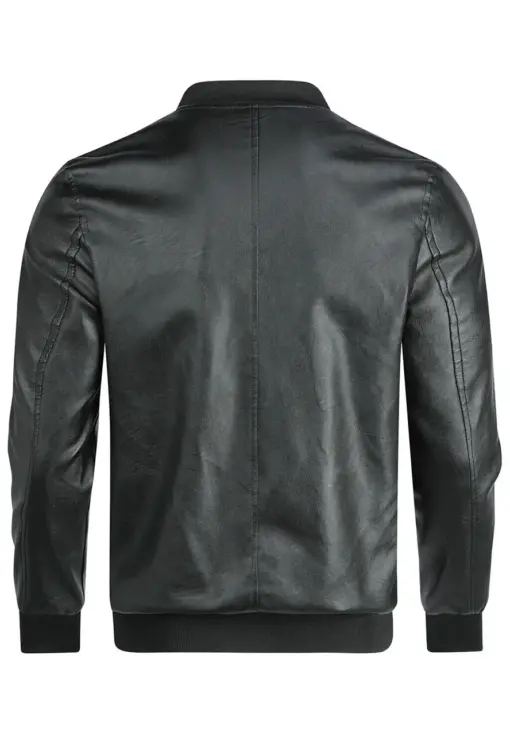 mens-casual-black-faux-leather-soft-bomber-jacket