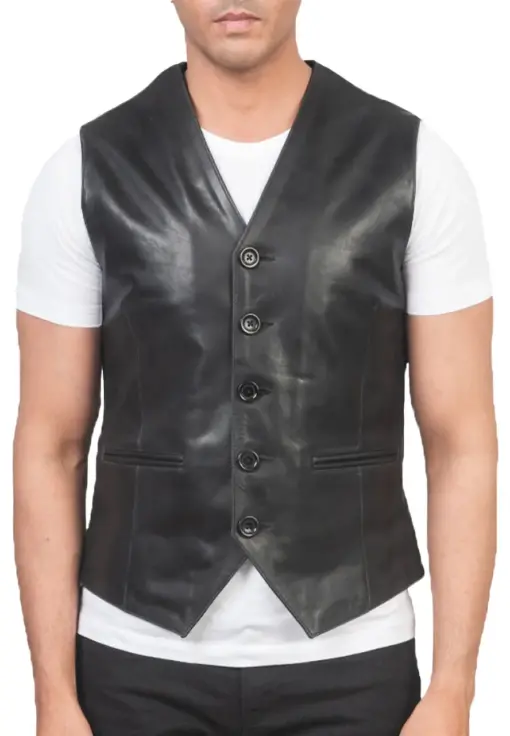 mens-black-faux-leather-vest