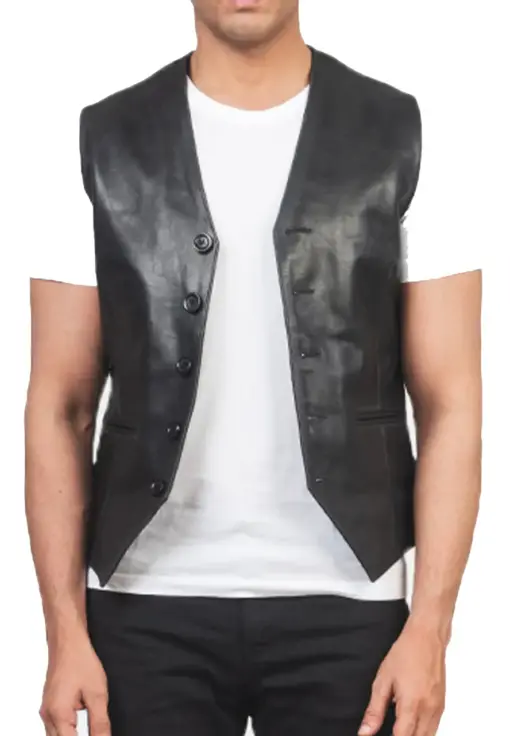 mens-black-faux-leather-vest