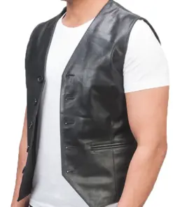 mens-black-faux-leather-vest